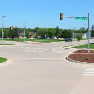 Rebuilt intersection of Armour Road and Bradley Boulevard
