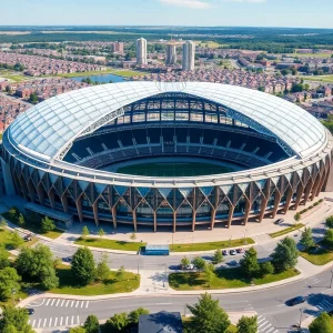 Architectural rendering of the Chicago Bears dome stadium in Arlington Heights