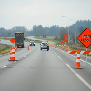 Construction on Illinois 26 near Cedarville with lane closures.