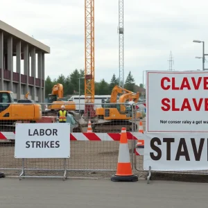 Construction site in Spokane with halted activity