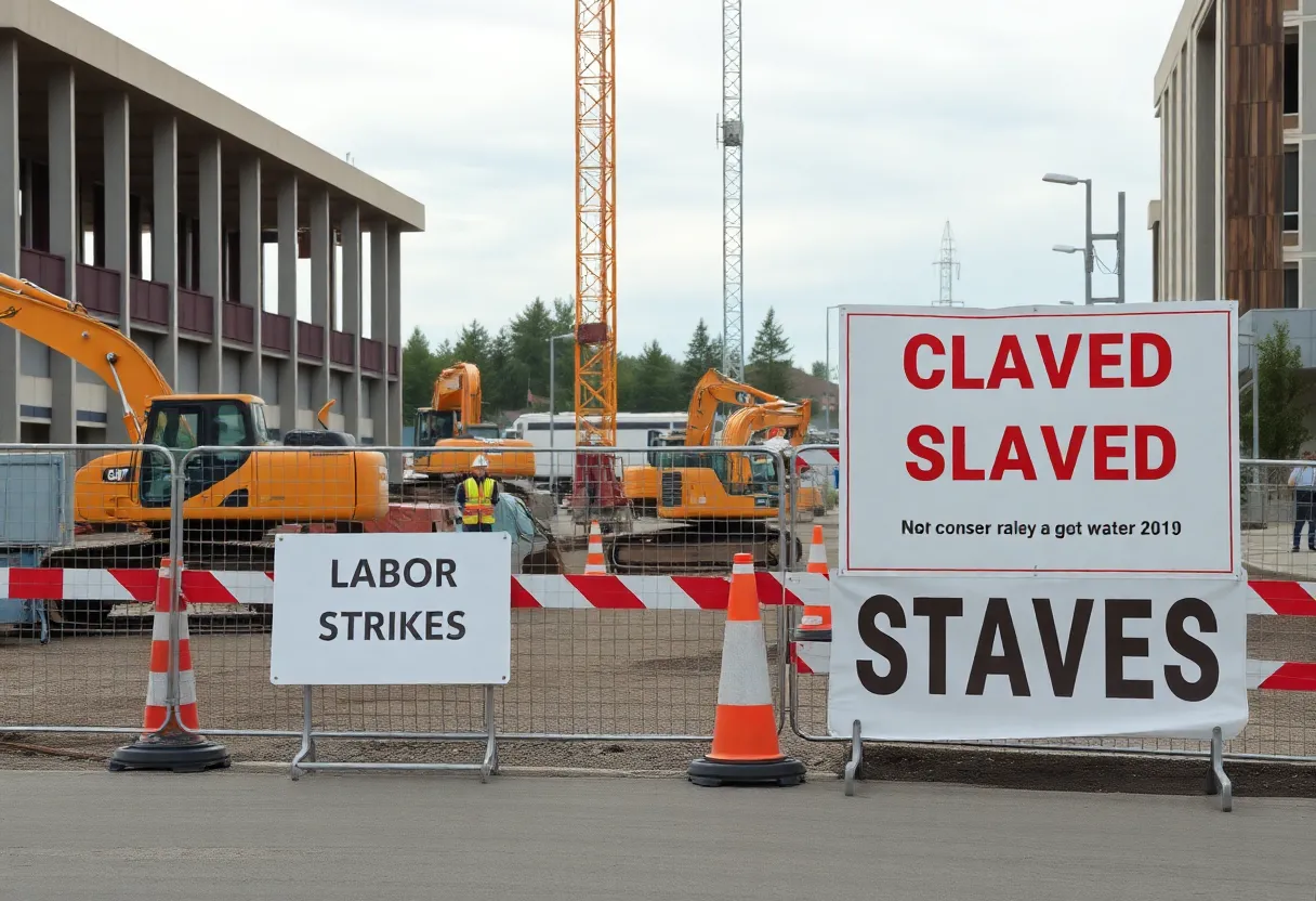 Construction site in Spokane with halted activity